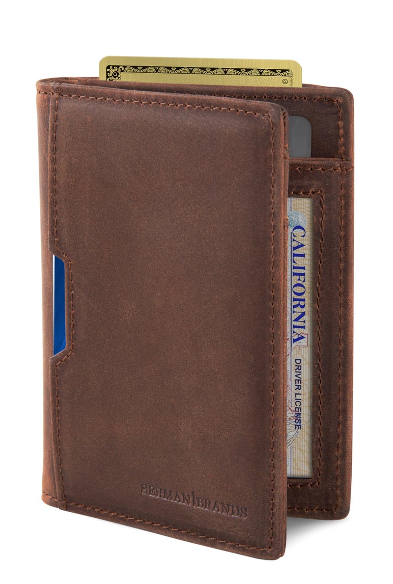 SERMAN BRANDS - Wallets for Men Slim Mens leather RFID Blocking Minimalist Card Front Pocket Bifold Travel Thin (Texas Brown 5.0) - Image 1